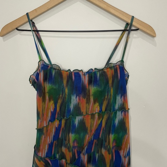 Urban Outfitters Moxie mesh multi colored lettuce hem mini slip dress XS - Picture 3 of 10